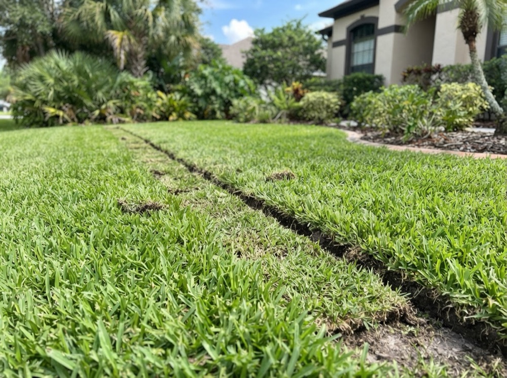 Sod laid over a completed trench line (illustrative image)